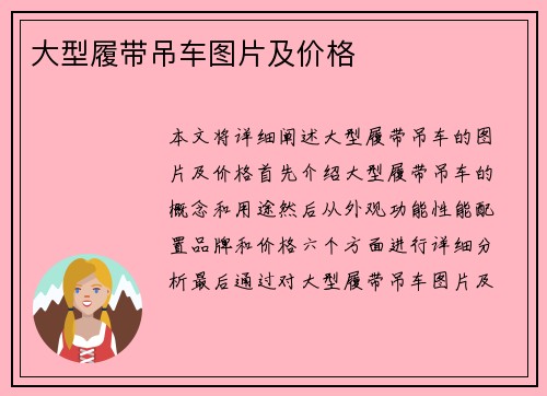 大型履带吊车图片及价格